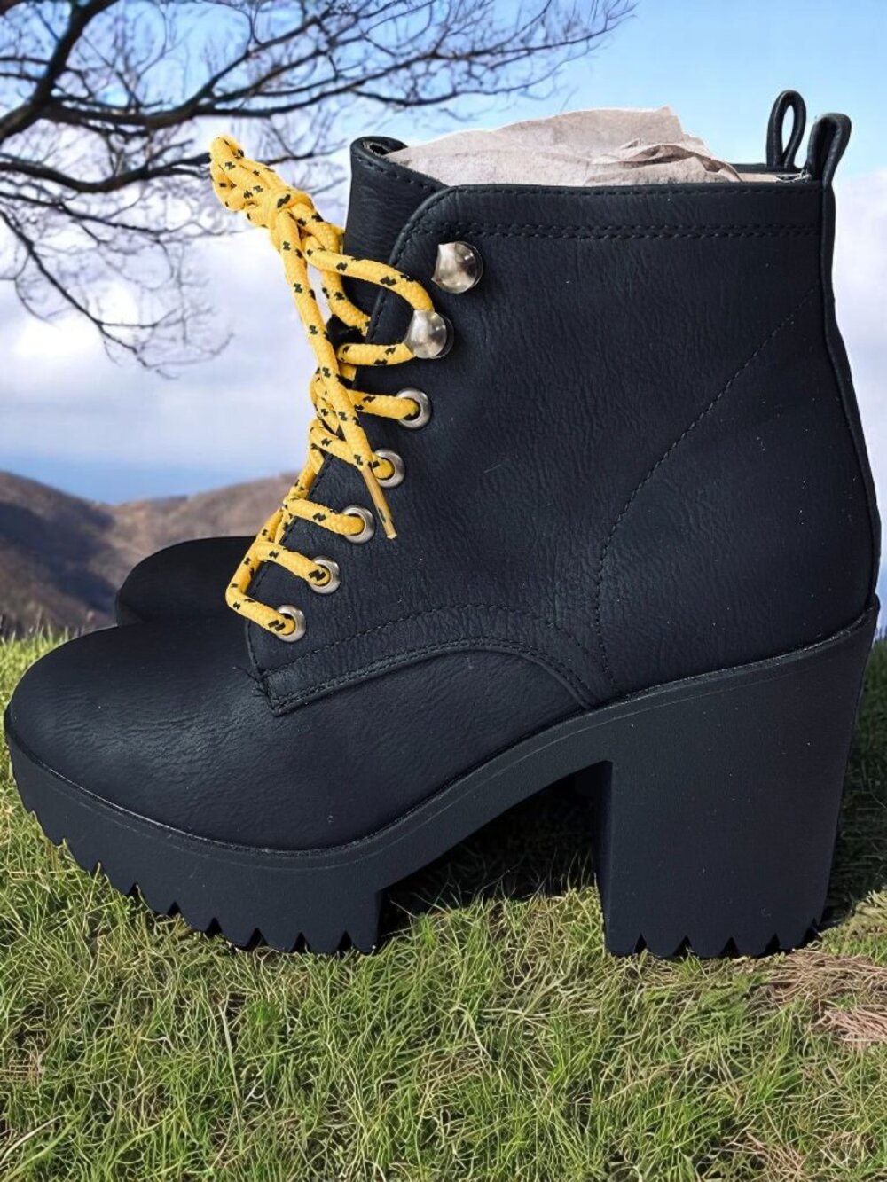 Flatiron Black Platform Combat Boots Size 7 Chunky Lug Sole Grunge Goth Boot‎